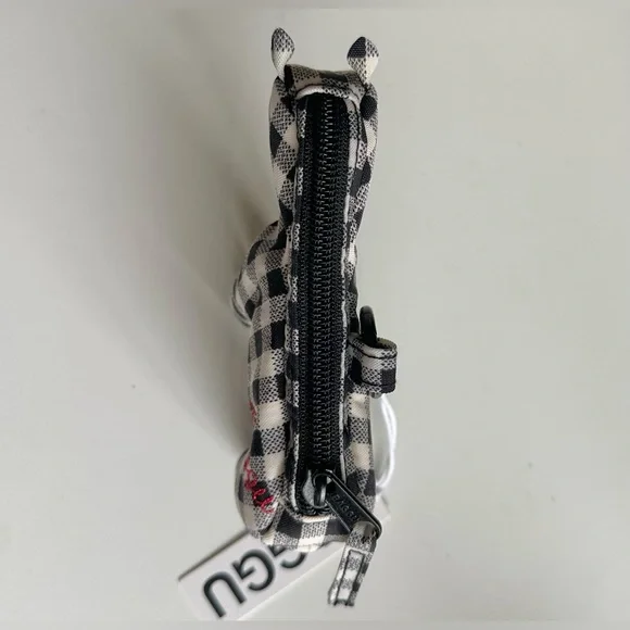 NEW Baggu Horse Charm Nylon Bag Keychain Pony Holder Gingham Plaid Black - Picture 2 of 6